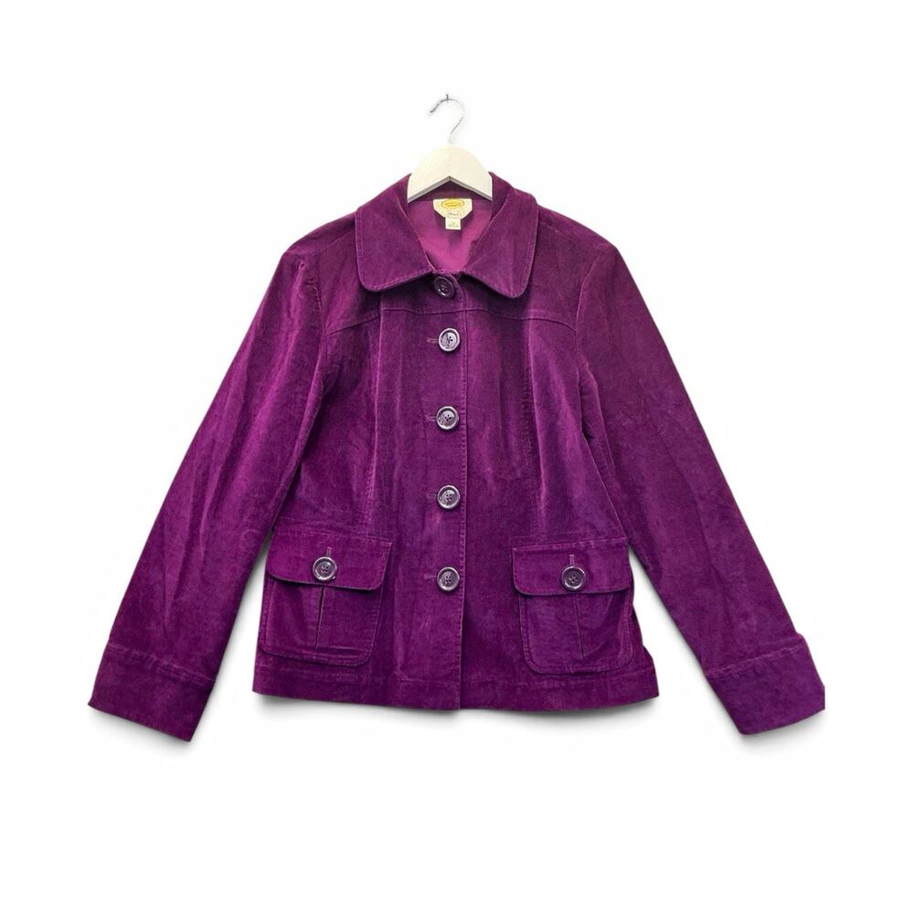 Talbots Women's Purple Stretch Button Front Basic Jacket Pockets Size 14